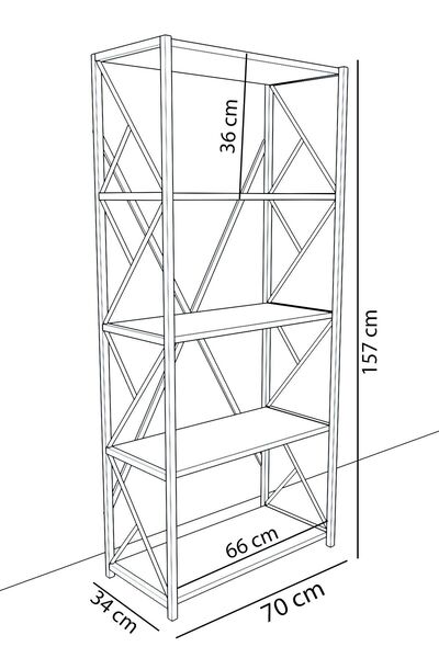 Remaks 5 Raflı Metal Kitaplık 160 Cm - Ceviz