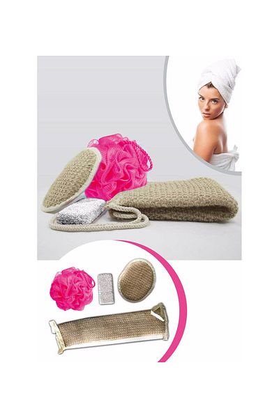 NORMBODY 4-Piece Pumpkin Fiber Set - Bath and Shower Curtain, Back and Face Scrub, Heel Stone - 3D Comb Gift