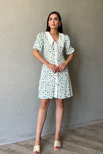 Seda Yalçın Atelier Φόρεμα Poplin - Πράσινο σχέδιο και λεπτομέρεια με κουμπί