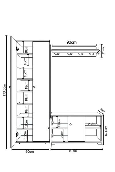 Remaks Crown Vestiyer Ayakkabılık Portmanto Ve Duvar Askısı Meşe / Beyaz