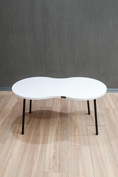 Remaks Londra Metal Ayaklı Orta Sehpa Orta Masa - Beyaz / Beyaz