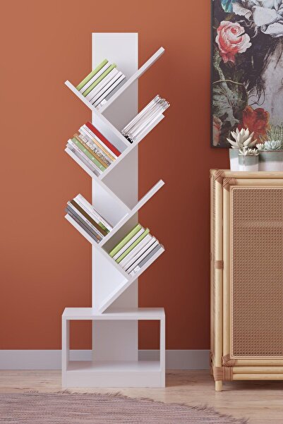 Remaks Vira 6 Raflı Dekoratif Zikzak Dolaplı Kitaplık Beyaz