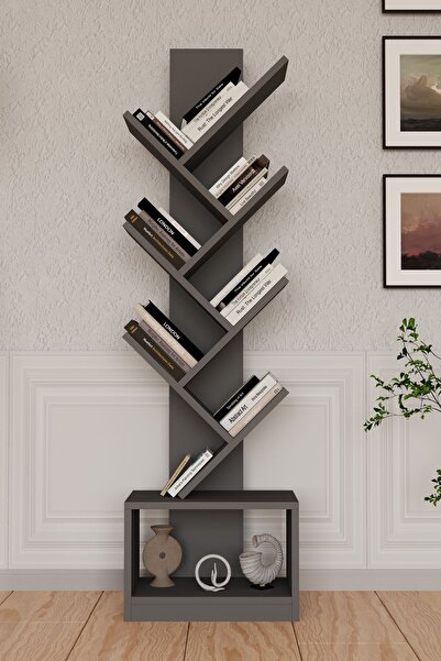 Remaks Vira 6 Raflı Dekoratif Zikzak Dolaplı Kitaplık Antrasit