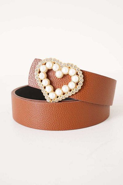 ZR Accessory Ζώνη με πόρπη καρδιάς με χρυσό μαργαριτάρι και πέτρα ζιργκόν