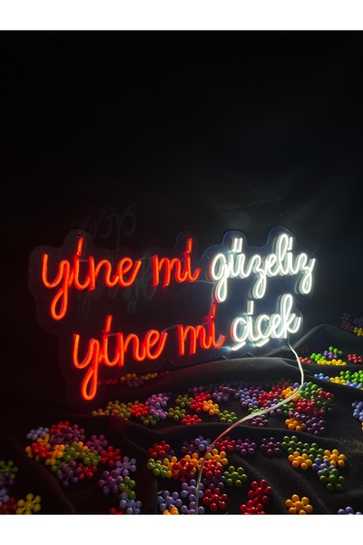 vinyuup Yine Mi Güzeliz Yine Mi Çiçek - Dekoratif Duvar Aydınlatması Neon Led...