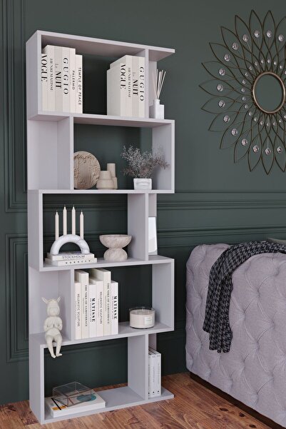 Remaks Lione 5 Raflı Asimetrik Kitaplık - Beyaz