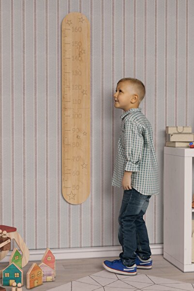 zeo wood design Çocuk Odası Mdflam Büyüme Gelişim Boy Ölçme Cetveli - Safir Meşe
