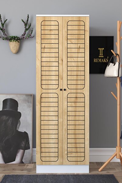 Remaks Fuga 2 Kapaklı Elbise Dolabı Elbise Askısı Dolabı Gardırop - Beyaz Gövde Meşe Kapak