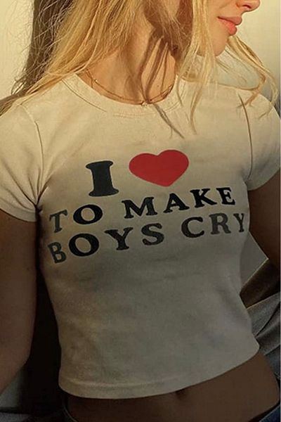 EFBUTİK I Love To Make Boys Cry - Λευκό Crop Top