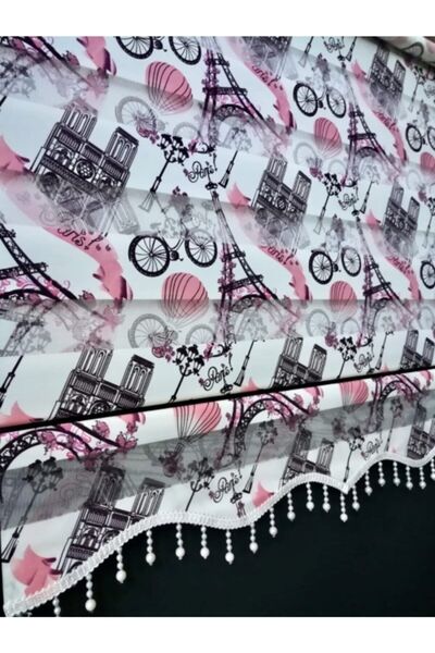 yağmur zebra Eyfel Kulesi Paris Desenli Boncuklu Zebra Stor Perde