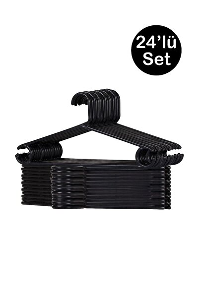 Tinsmith 24 Adet Siyah Plastik Elbise Kıyafet Askısı 24'lü Set