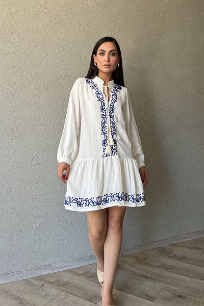 Seda Yalçın Atelier Linen Dress - White with Embroidery Detail