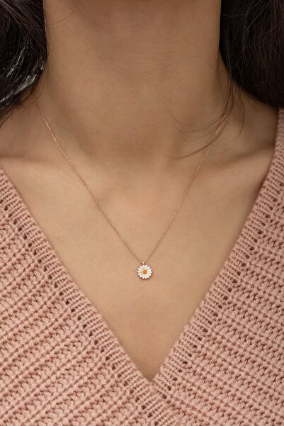 Nereze 925 Ayar Minik Papatya Kadın Gümüş Kolye
