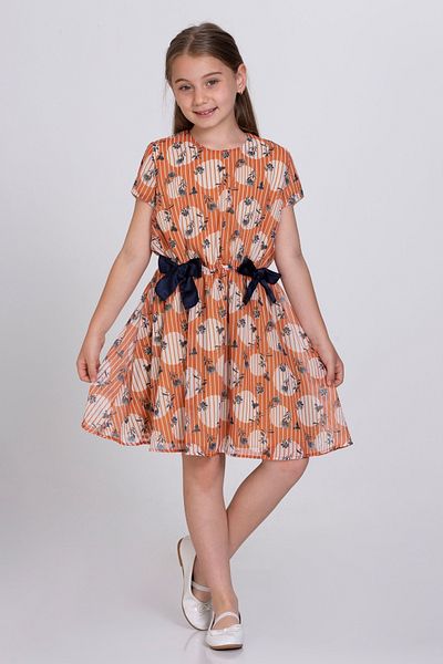 LuiKids Girl's Midi Summer Dress - Short Sleeve and Bow Detail
