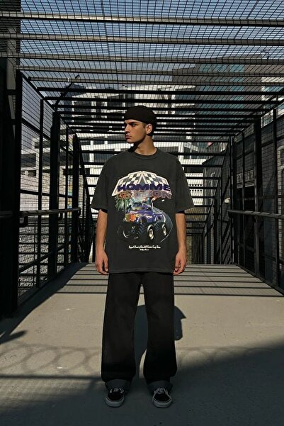 NEWLAKER تي شيرت مقاس كبير للجنسين من Homme Edition Acid Wash