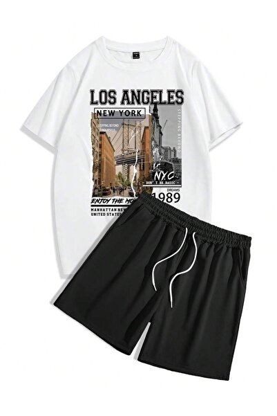 Hunors Sportswear & Company Los Angeles Printed 2-Pece White Shorts T-shirt S...