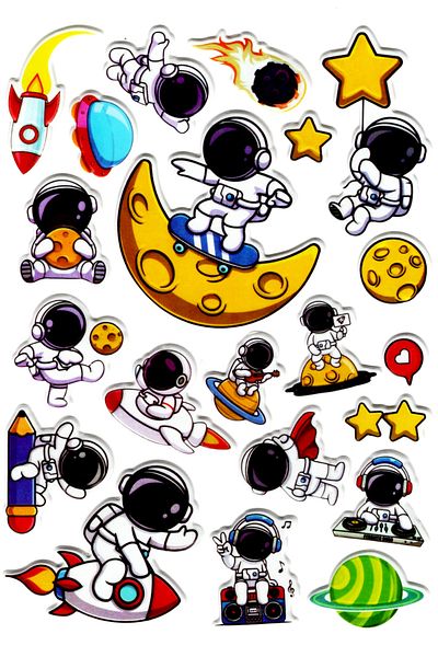 Limmy Αυτοκόλλητο με ανάγλυφο μοτίβο Moon Astronaut - Αυτοκόλλητο Planner 20x14cm (YQA012)