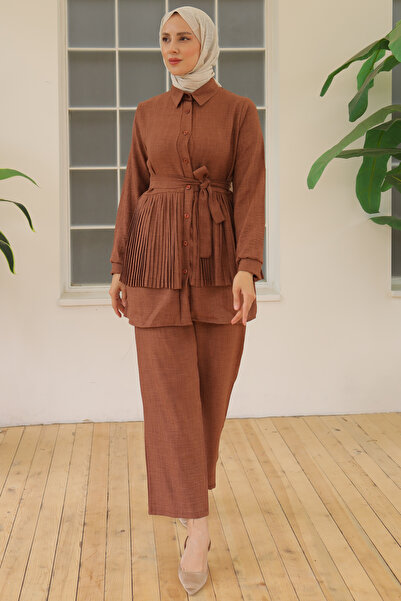 benguen 3944 Model Tan Colored Double Set - Pleat Detailed