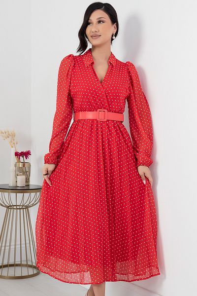 PULLIMM Rochie din șifon cu guler dublu cu centură - NY3771