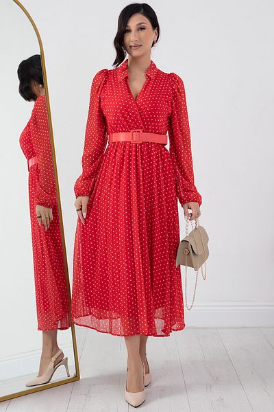 PULLIMM Rochie din șifon cu guler dublu cu centură - NY3771