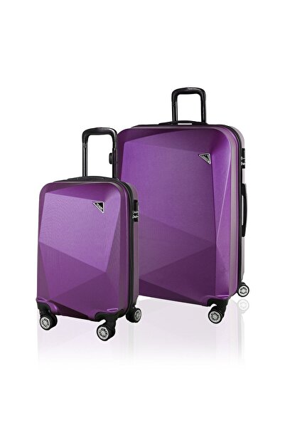 POLO&SKY Elmas Model Mor Renk 2'li Valiz Seti (küçük+büyük)