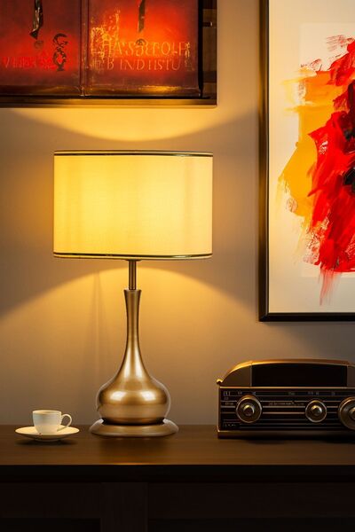 Vinner Noa Caen Eskitme Mat Gold Modern Metal Abajur - Gold Şeritli Krem