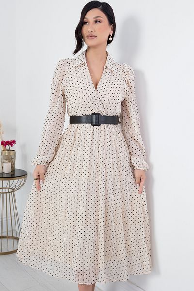 PULLIMM Double Breasted Collar Belted Chiffon Dress NY3771