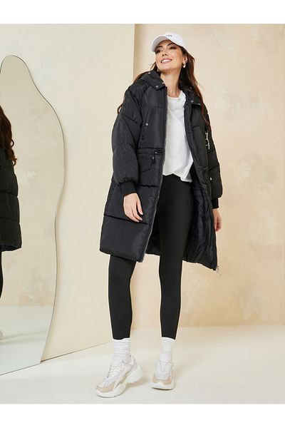 Styli Oversized Knee Length Hooded Padded Coat