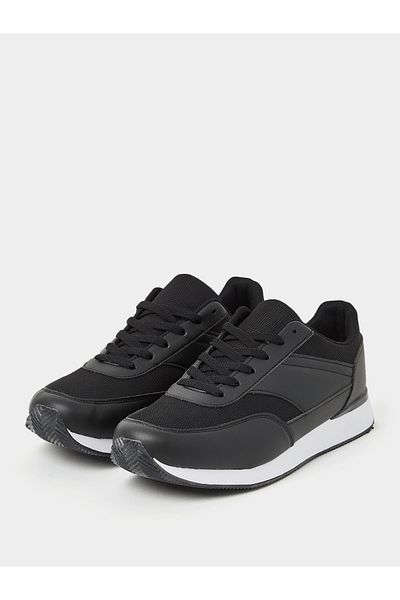 Styli Split Mesh Faux Leather Lace Up Sneakers