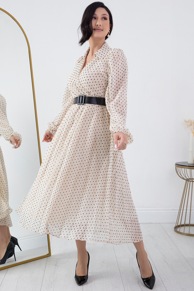 PULLIMM Φόρεμα σιφόν με διπλό γιακά με ζώνη NY3771