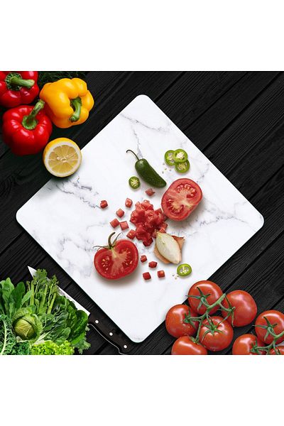 Decovetro White Marble Patterned Square Glass Cutting Board
