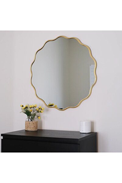 MKS Design 80x80 Dalgalı Yuvarlak Duvar Dekor Aynası / Asimetrik Ayna / Konsol Aynası / Düzensiz Ayna