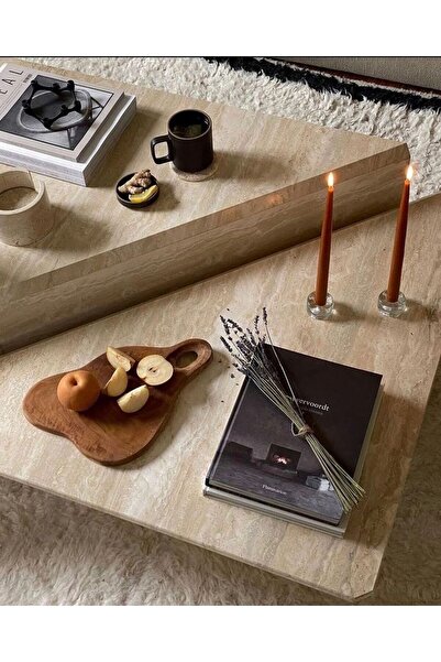 Sümeyra Marble Art Perge - Doğal Traverten Orta Sehpa | Geometrik 2li Mermer ...