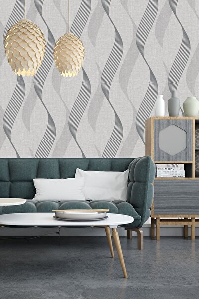 Bien Duvar Kağıtları Bien Exclusive 5305 Lüks Ss Şerit Gri Parlak Gümüş Duvar Kağıdı Duvar Kağıdı 5,30 M²