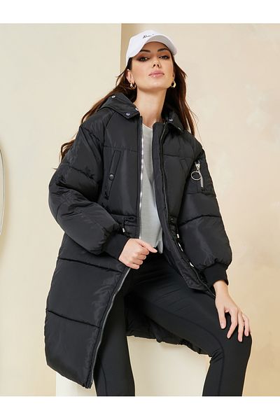 Styli Oversized Knee Length Hooded Padded Coat