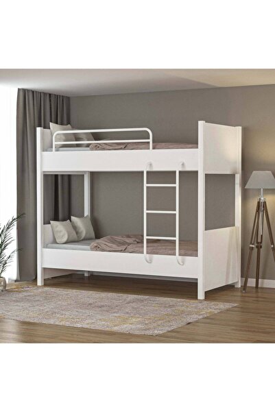 tino furniture Çift Katlı Metal Ayaklı Tokyo Ranza Genç Odası Çocuk Odası 90x190