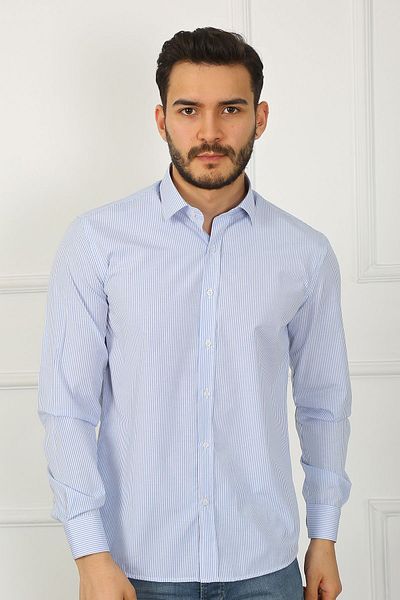 SAMSA Ανδρικό πουκάμισο από βαμβακερό ριγέ Slim Fit Easy-Iron