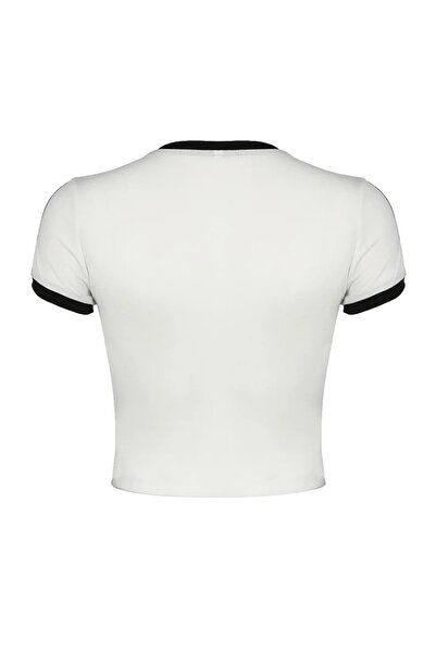 Köstebek Black Crop T-Shirt - Bow and Stripe, Short Sleeve