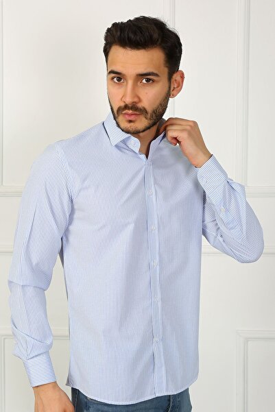 SAMSA Cămașă bărbătească din bumbac cu dungi slim fit ușor de călcat