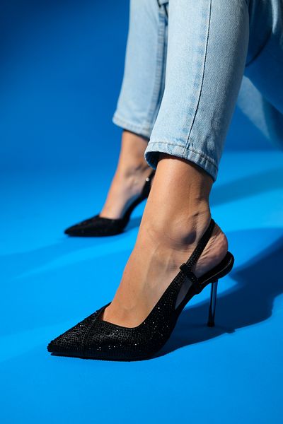 LuviShoes حذاء نسائي بكعب عالٍ من الساتان باللون الأسود من ANGELES