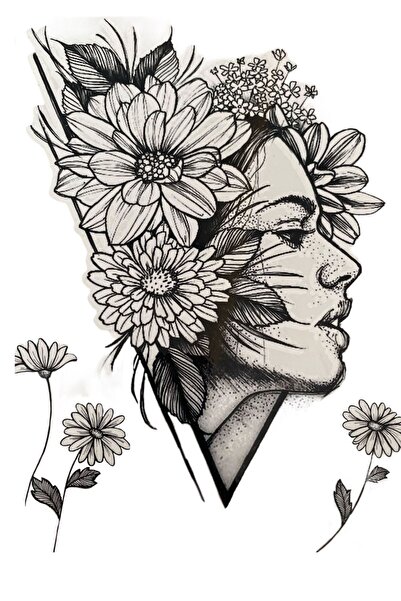 TAKIŞTIR Geçici Kadın Ve Çiçek Figürlü Dövme Tattoo