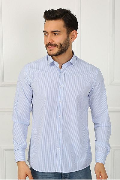 SAMSA Ανδρικό πουκάμισο από βαμβακερό ριγέ Slim Fit Easy-Iron