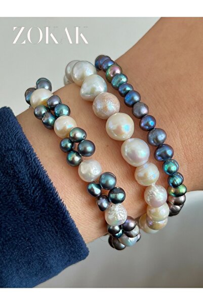 Zokak Sertifikalı Doğal Taş Gerçek Inci, 925 Ayar Inci Bileklik, Barok Inci B...