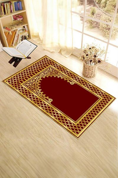 EY HOME Digital Printed Washable Motif 70x130 Prayer Prayer Rug, Prayer Rug-1-gold,