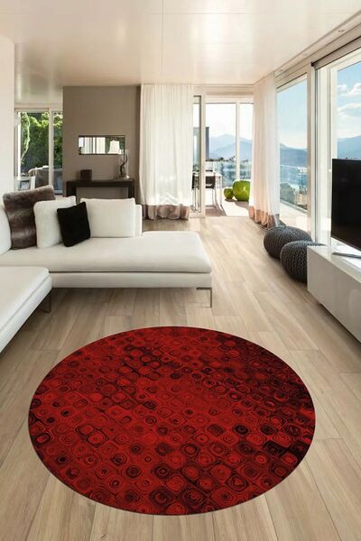 EY HOME 3D Modern Desen Dijital Kaymaz Taban Yıkanabilir Yuvarlak Mutfak Salo...