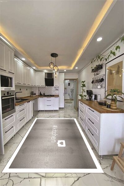 EY HOME Dijital Baskılı Yıkanabilir Kaymaz Taban Kitchen Yazılı Çerçeveli Yol...