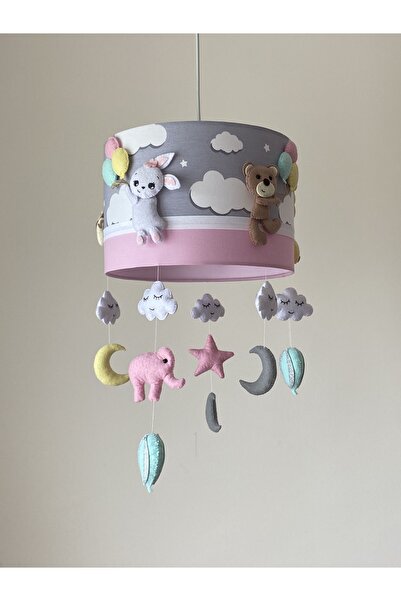 atölye ay ışığı Pembe karışık hayvan figürlü kız bebek çocuk odası avize