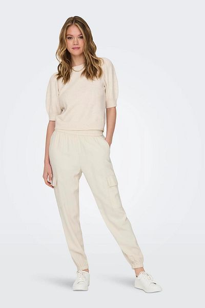 ONLY High Waist Elastic Women's Cargo Pants - Pockets, Cream15245364