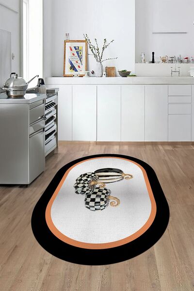 EY HOME Dijital Baskılı Kaymaz Yıkanabilir Bal Kabağı Desenli Oval Mutfak Hal...