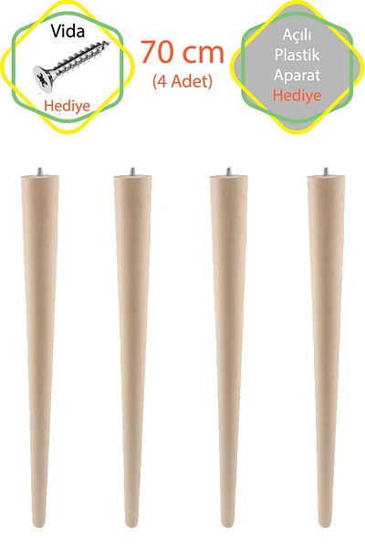 Evnalia Ham 4 bucăți de lux 70 cm picior de masă conic din lemn diametru: 4,2 cm Hobby DIY (CU ȘURUBURI ȘI DISPOZITIVE)